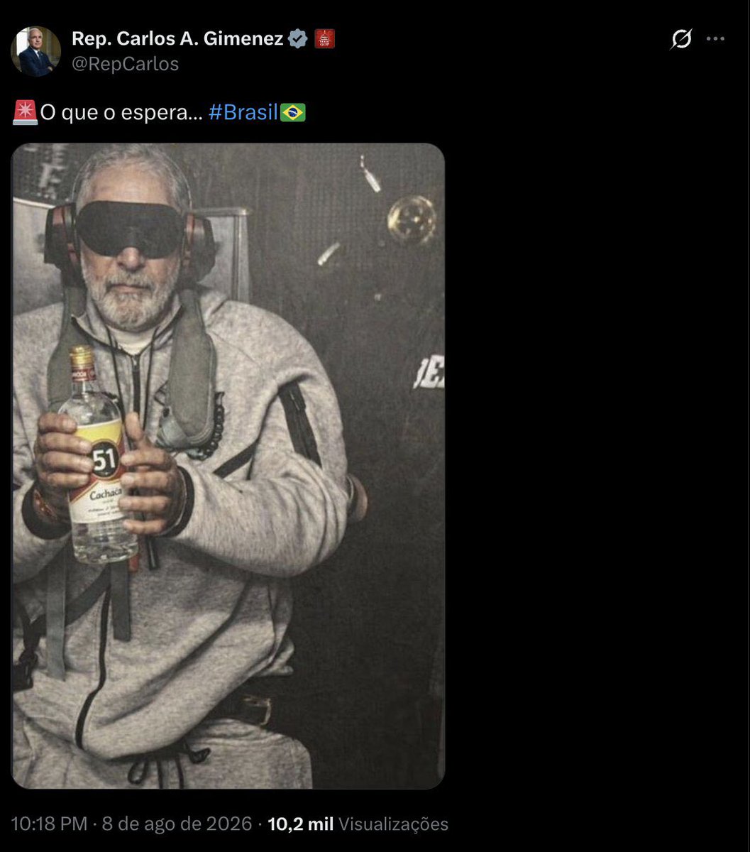 PedroRonchi2's tweet photo. Deputado apoiador do Trump postou imagem de IA do Lula sendo sequestrado igual o Maduro foi sequestrado pelos EUA na Venezuela. Extrema direita não respeita autoridades e querem respeito. https://t.co/mp6YjGsGsh