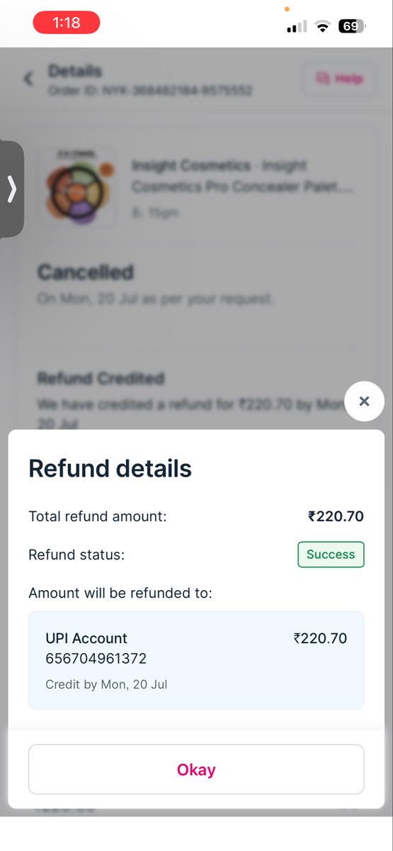 MahakRoz's tweet photo. Ordered ₹5,700 worth of makeup from Nykaa and canceled some products.
It’s been 20 days, but my refund is still pending.
Support keeps sending me to the bank, My bank found suspicious UPI details.
Nykaa says refunds take 5–7 day
#NykaaRefund #RefundPending #NykaaScam @MyNykaa https://t.co/TdPvFPddIK