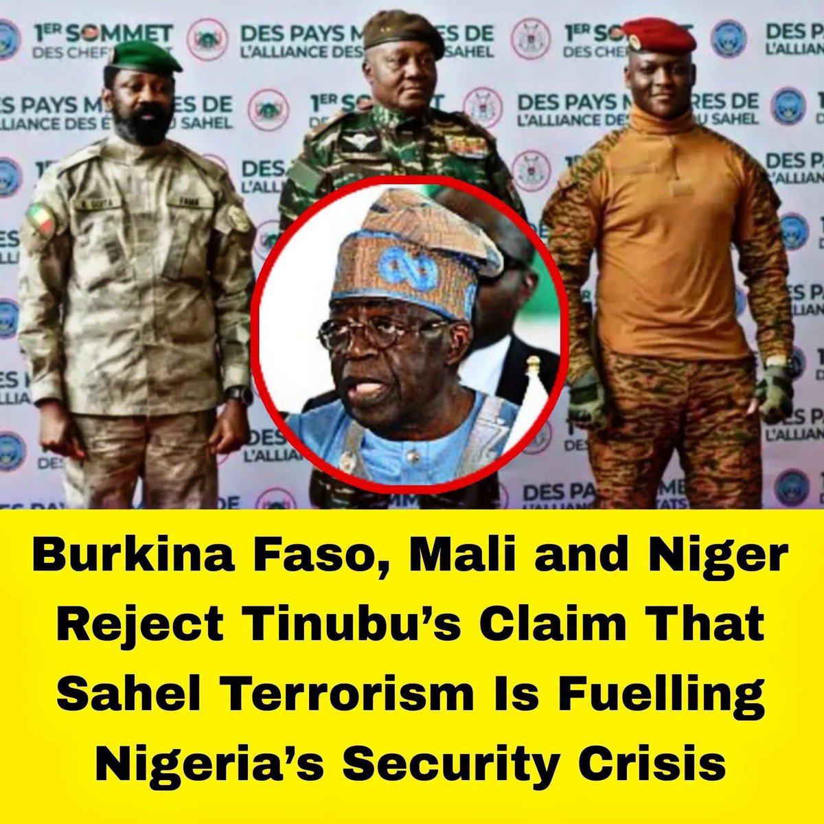 Joe__Bassey's tweet photo. Burkina Faso, Mali and Niger Reject Tinubu’s Claim That Sahel Terrorism Is Fuelling Nigeria’s Security Crisis

The Alliance of Sahel States (AES) — Burkina Faso, Mali and Niger — has sharply rejected Nigerian President Bola Ahmed Tinubu’s remarks linking Sahel insecurity to Nigeria’s security challenges.

On 30 July 2026, while receiving traditional rulers including the Olubadan of Ibadan at the Presidential Villa in Abuja, President Tinubu said problems in Mali, Burkina Faso and Niger were “adding more fuel” to Nigeria’s insecurity. He noted that some terrorists in recent attacks and abductions (including the Oriire schoolchildren incident) were non-Nigerians and that the security collapse in those countries was worsening Nigeria’s difficulties. He used the comments to push for enhanced forest guards and state police.

In response, Burkina Faso’s Foreign Minister Karamoko Jean Marie Traoré summoned Nigeria’s Chargé d’Affaires in Ouagadougou on the evening of 6 August 2026. Diplomatic representatives of Mali and Niger also attended, underscoring the joint AES position.

Speaking for the three countries, Traoré expressed “profound regret” over Tinubu’s statements. He described the analysis as “rapid, very simplistic and surprising,” arguing it failed to acknowledge the heavy sacrifices by the defence and security forces and populations of Burkina Faso, Mali and Niger in fighting armed terrorist groups.

The AES ministers stressed that the three countries and Nigeria face the same enemy. They said AES military successes benefit the wider sub-region, including Nigeria, by limiting terrorist groups’ mobility and operational capacity. Framing the crisis as largely the fault of neighbouring states risks misunderstanding and frustration among peoples bound by history, geography and fraternity.

The Nigerian diplomat took note of the message.

The exchange highlights ongoing diplomatic friction between Nigeria and the AES countries, which withdrew from ECOWAS and have pursued an independent security and foreign-policy path. Cross-border terrorism, banditry and jihadist activity remain major shared challenges across the Sahel and northern Nigeria.

Developments are being closely watched as both sides confront the same violent extremist threat.