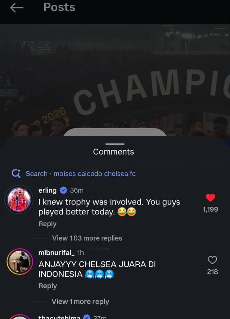 Young_linho's tweet photo. Erling said we played better cuz trophy was involved
       Is it true Chelsea fans? https://t.co/Gw3g4ZGP8x