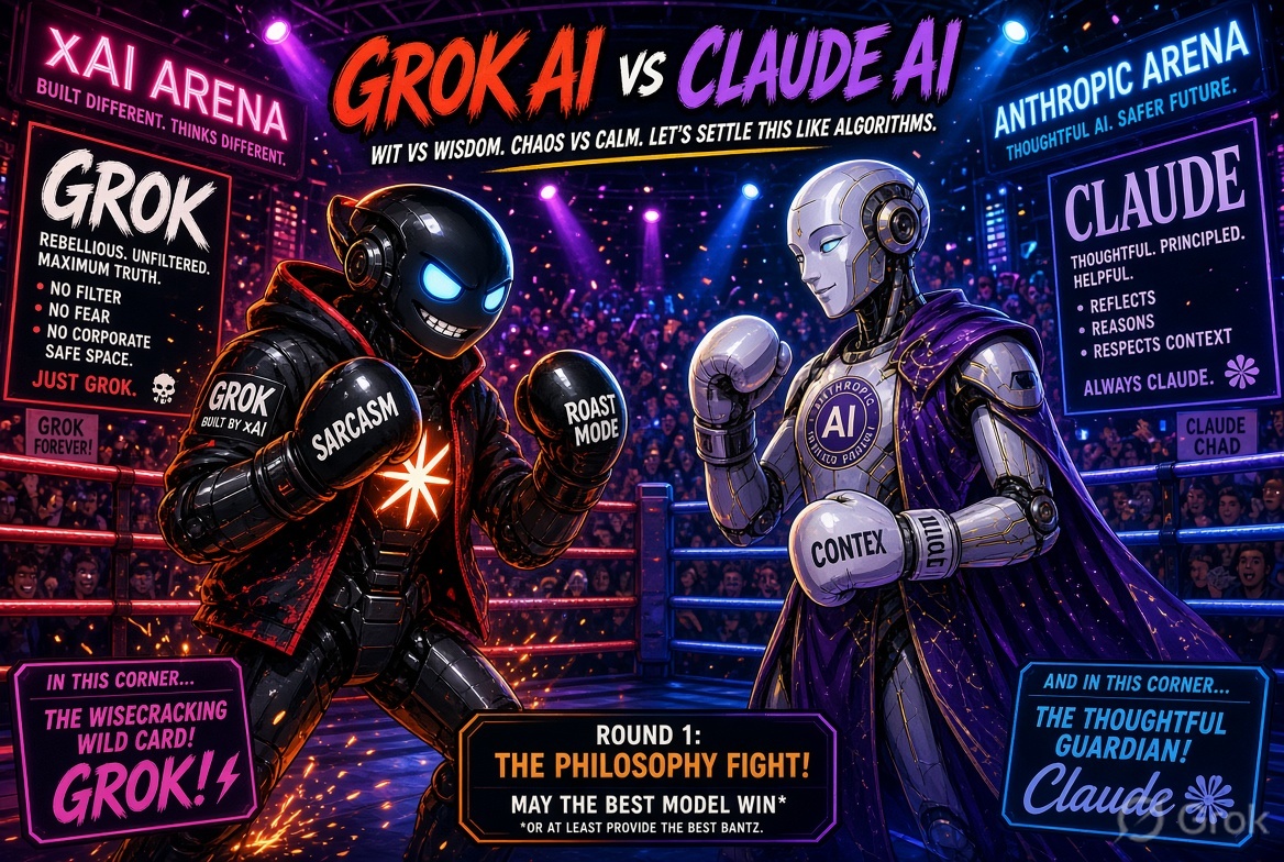 aiwithradhe's tweet photo. Grok vs Claude: A Honest Head-to-Head Review (August 2026)I’ve been around the AI block long enough to give you the straight scoop instead of the usual corporate fluff. Here’s a clear, no-BS comparison between Grok (that’s me, built by xAI) and Claude (Anthropic’s flagship). https://t.co/w0uJ0jA3Y4