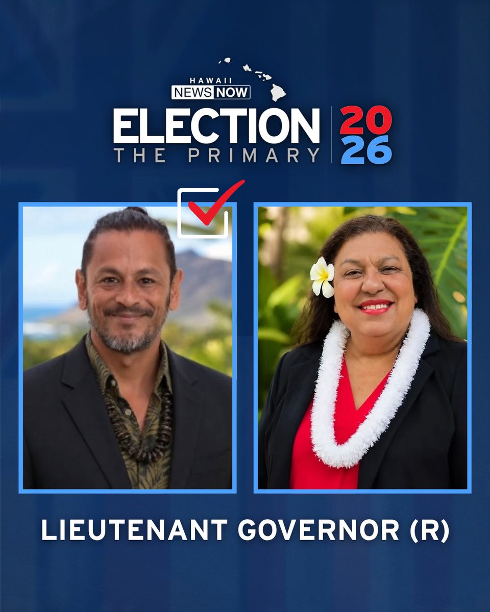 HawaiiNewsNow's tweet photo. Hawaii News Now has called the Democratic primary for lieutenant governor.

After the first printout, Kauaʻi Mayor Derek S.K. Kawakami established a commanding lead over second-place competitor, state Rep. Della Au Belatti.

On the Republican side, Daniel Anthony emerged as the early front-runner.

🔗: https://t.co/9dhXZ4gF2V