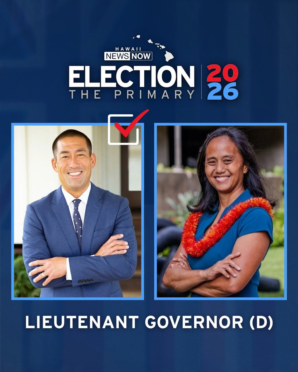 HawaiiNewsNow's tweet photo. Hawaii News Now has called the Democratic primary for lieutenant governor.

After the first printout, Kauaʻi Mayor Derek S.K. Kawakami established a commanding lead over second-place competitor, state Rep. Della Au Belatti.

On the Republican side, Daniel Anthony emerged as the early front-runner.

🔗: https://t.co/9dhXZ4gF2V