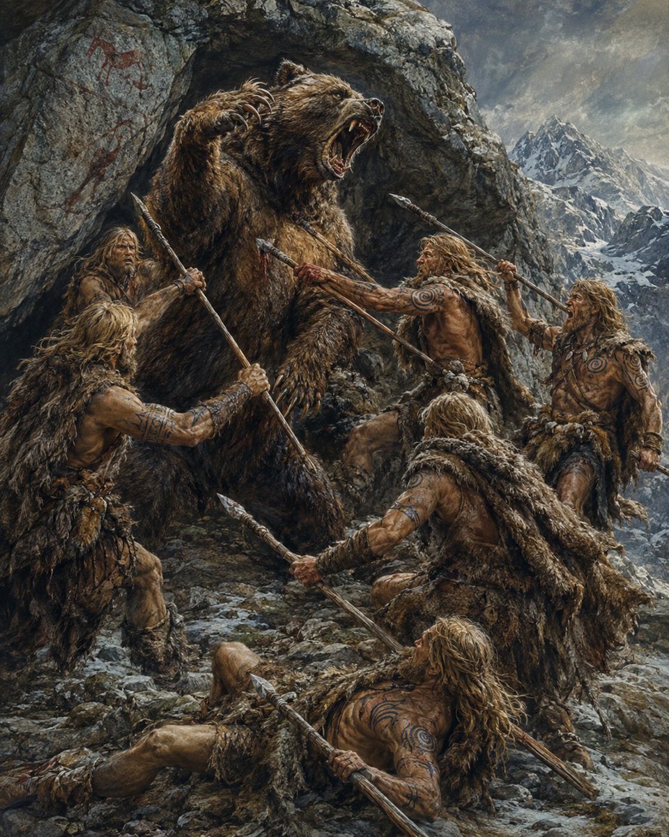 NoahRevoy's tweet photo. When my oldest son was three, he had recurring bear nightmares.

So he came to me and said, “Dad, could you fight a bear?”

And I said, “Of course I could. Humans fight bears all the time. We kill many, many bears, and very rarely does a bear ever kill a human, so we almost always win.”

“And you are stronger than an average person, Dad, so it would be even easier for you,” Levi said.

And I said in response, “Well, I would hope to have a gun if I were going to fight a bear. But you know, our ancestors did not have guns.

Long, long ago, our ancestors fought and killed bears much bigger than the bears today.

Cave bears.

They were huge and very aggressive, and they lived all over Europe in caves. And that is also where our ancestors liked to live. And they killed these bears with only sticks with a sharp rock at the end.

Can you imagine that?

Now I want you to imagine that you live back in that time, and there is a beautiful, warm cave that you want to sleep in. And it protects us from the winter. But we cannot sleep there because there is a cave bear inside.

So what do we do?

We light a fire at the entrance, and we smoke the bear out. And when the bear comes out of the smoke, you and me and the other men of the tribe stab the bear with our big spears.

But the bear’s fur is so tough that the stabs do not necessarily penetrate. So we have to keep trying together, and we all work as a team, and we fight the bear until we finally get a good stab in.

And it bleeds out and dies.

And now we have beaten the bear.

And we celebrate, and we skin the bear, and we put its skin as a bed in the cave.

And its skull as a trophy of the tribe, to show that we are brave.

Just imagine being part of that.”

Interestingly, shortly after, he stopped having bear nightmares.

You should tell your kids stories, especially ones that are based on reality. Tell your kids about their ancestors’ heroic deeds.