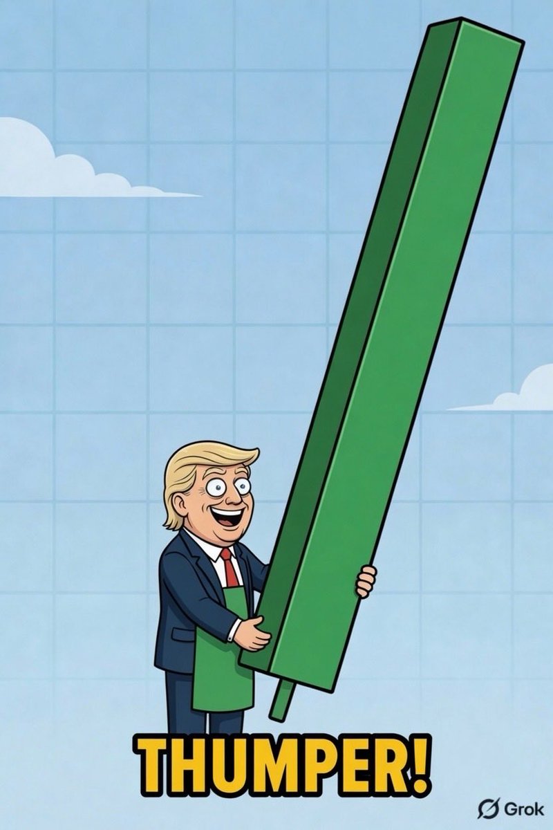 donalogy's tweet photo. Thumper
A thick, aggressive green candle that shoots straight up like it’s got something to prove.
No hesitation, no pullback, just pure upward force that slaps bears in the face.  A symbol of manhood.
You see a Thumper and think: “that’s ridiculous…” …then you buy it anyway. https://t.co/oZTqGaBW3m