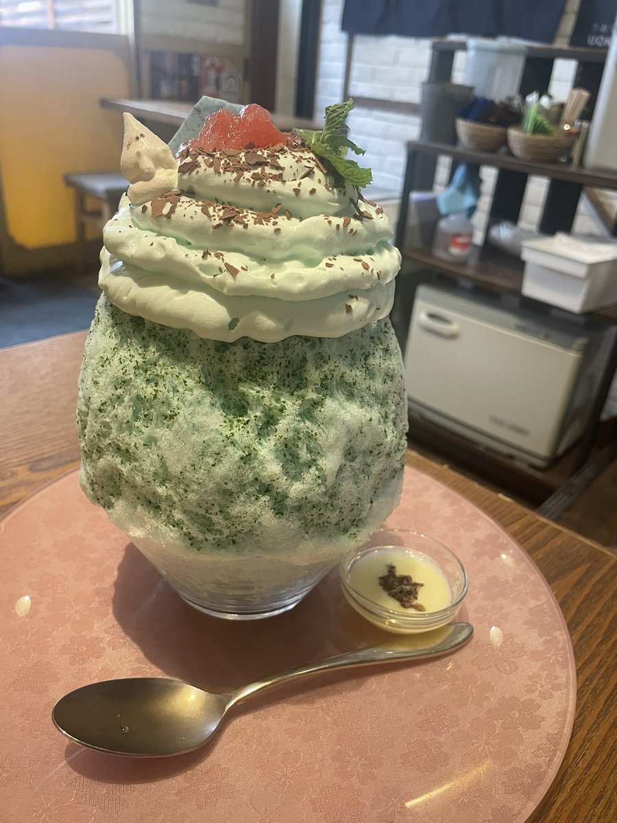 s081343's tweet photo. 初の氷おばけ♡ チョコミント氷🧊
ミントがすっきりで美味しかった。グレープフルーツ合うの！？ッて思ったけど爽やか系で悪くなかった。 https://t.co/xsaRwZtp49