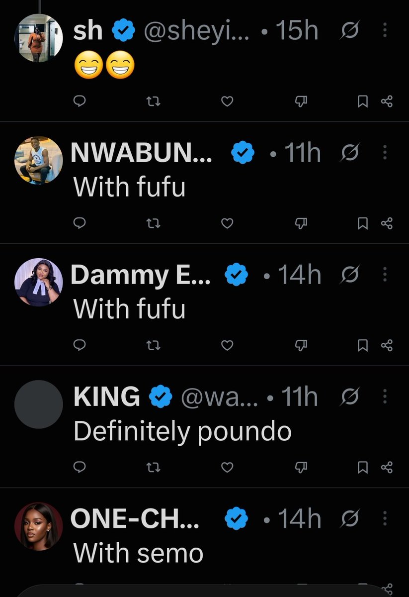 jose66542's tweet photo. OF A FOODIE, HIS PROFESSED PUBLIC LOVE FOR PREMIUM SMELLY FUFU WITH EGUSI SOUP AND SHAY
@sheyihade
Sassling Shay posted egusi 15hrs ago 😂
I woke up this morning and said one word: FUFU
She: 😂😂 _foodie_
Me: _BABY YES I AM_ 🙌
And just like that my 11 July tribute resurrected.
Listen.
FUFU WITH BODY ODOUR GET LEVEL.
Which kind odour we dey talk about?
The natural sweaty one?
Wash hand 3 times.
Still dey lick fingers.
The sassling flirty one?
It go whisper your name from the bowl:
_"come chop me"_
The madly blinding one?
Nose enter first. Eyes water. Brain say
"this is love"🤣
The crazy flashing one?
Cover open. Steam slap you. Respect it.
The super cold calming one?
When egusi too hot but your heart needs ice.
The extremely chilled smelly one?
2 days old. Hidden in nylon. Illegal in 3 states. Addictive.
sh said I’m a _foodie_ this morning. Correct.
#ProudlyOK wants _fabulously smelling + steamingly hot_
@Dammi_Esq said
_with fufu_ and rest.
Me? I want _sassling flirty + extremely chilled smelly_
So which odour are
we using to violate
sh’s egusi? 👇
Choose violence.
#FufuGang #TeamFoodie #EgusiWars #FufuLoSurePaJu