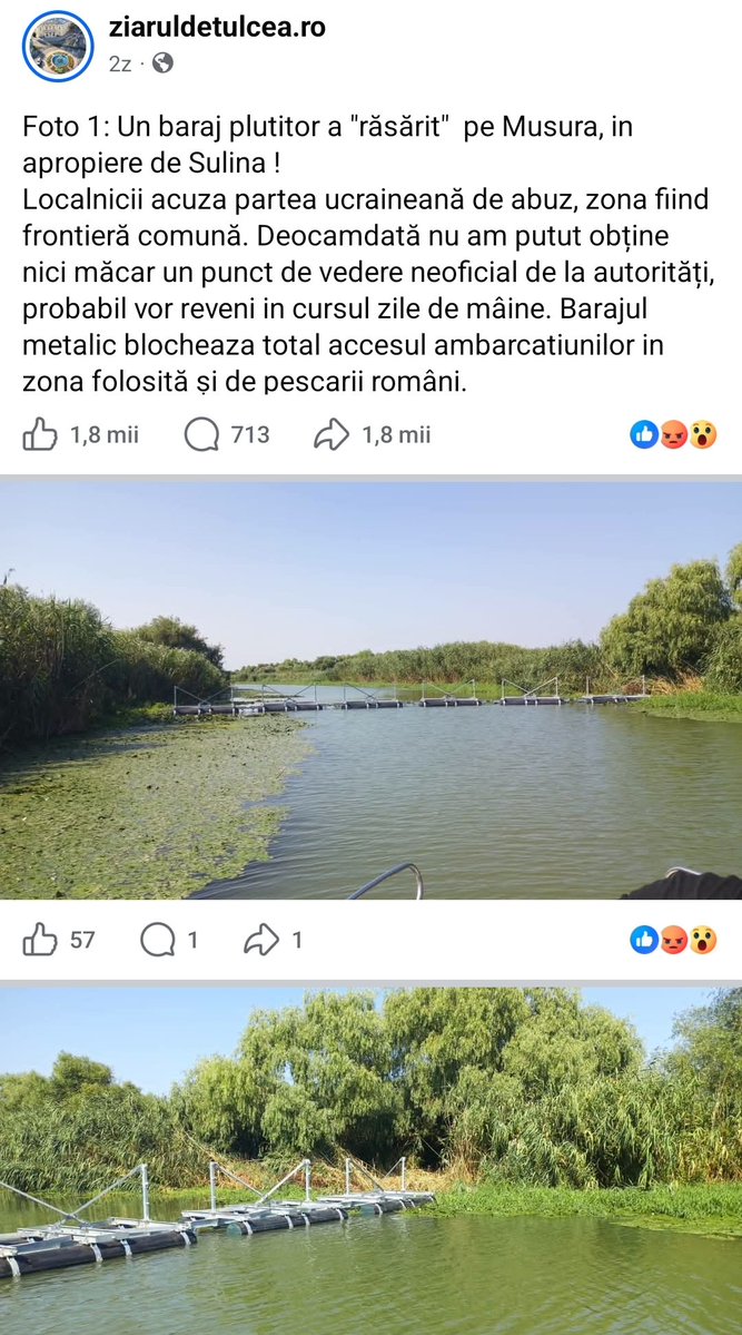 VasilePlinta's tweet photo. Ce avem noi aici? Baraj ilegal pe Dunăre la Sulina, ridicat de ucrainenii! https://t.co/j1n8Hkjm33