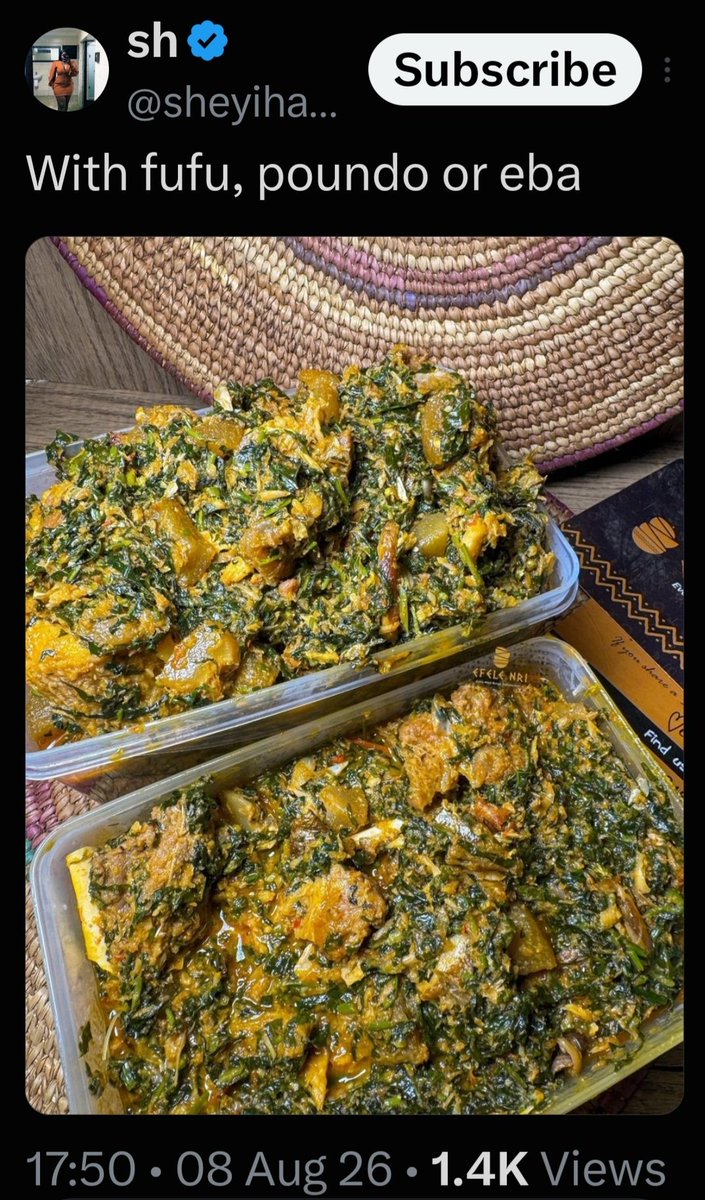 jose66542's tweet photo. #FUFU
"The madly blinding one?
Nose enter first.
Eyes water. Brain say
"this is love"🤣
The crazy flashing one?
Cover open. Steam slap you. Respect it.
The super cold calming one?
When egusi too hot but your heart needs ice..."
📷 @sheyihade provided the egusi pic on her wall🤭😂