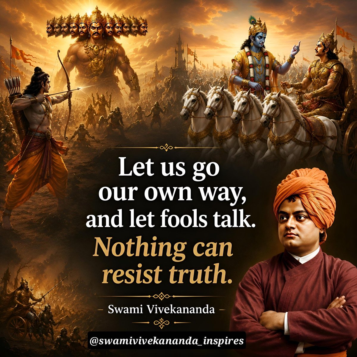 Swamijiinspires's tweet photo. Let us go our own way, and let fools talk. Nothing can resist truth.

Swami Vivekananda https://t.co/6a8ipQW9o0