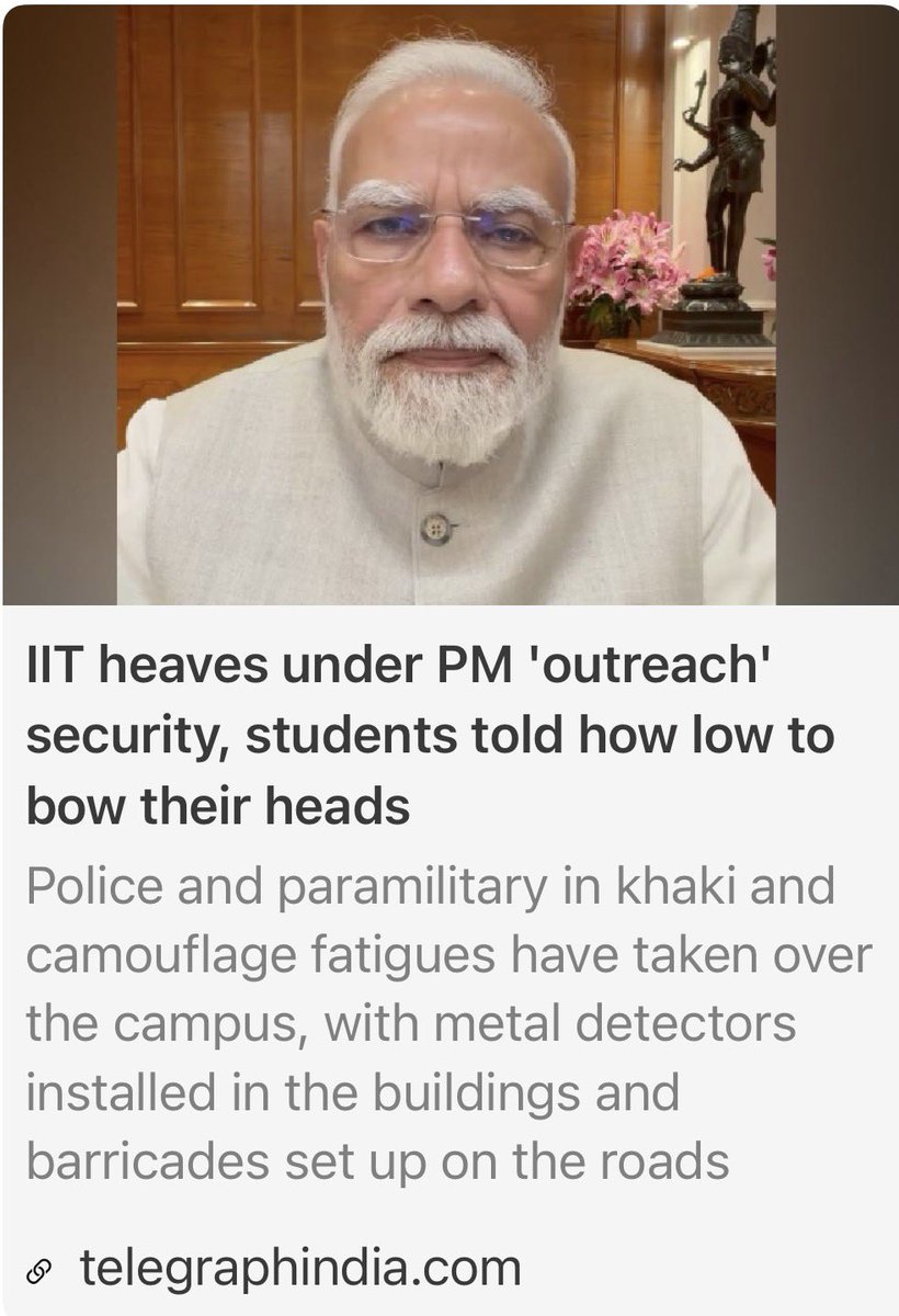 SupriyaShrinate's tweet photo. तो IIT वालों को बताया गया था कि मोदी के सामने सिर कितना झुका कर रखना है

लेकिन @ttindia को अपनी यह खबर डिलीट क्यों करनी पड़ी?

और मोदी जी यह देश छात्रों के डटकर, सीना तान के खड़े रहने से आगे बढ़ेगा - उनके झुकने, घुटने टेकने से नहीं

लानत है आप पर युवाओं को झुका रहे हैं

56 🤏🏼🐒 https://t.co/6USPpxsMQt