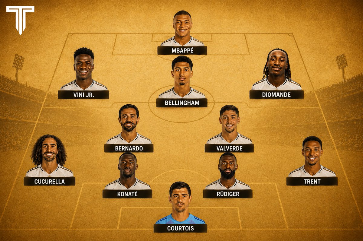TouchlineX's tweet photo. 🚨 𝗡𝗘𝗪: Real Madrid's expected starting XI for this season! 💫😮‍💨 https://t.co/nvxSTFGQFi