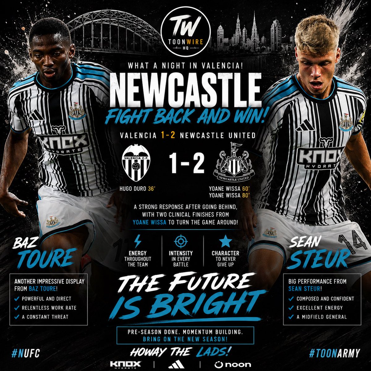 ToonWireHQ's tweet photo. 🖤🤍 THE FUTURE IS BRIGHT! 🔥

What a performance from Baz Toure &amp; Sean Steur in Valencia! Both youngsters showed confidence, energy and plenty of potential in the 2-1 comeback win.

The future of Newcastle looks very exciting! ⭐️⚫️⚪️

Howay the lads! ⚫️⚪️

#NUFC #toonwirehq https://t.co/rIJMCgPlGN