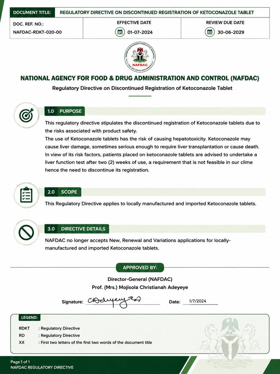 HerbalistChief's tweet photo. Ketonazole is banned by NAFDAC not because people are abusing it. 

But because the drug when taken in its normal dosage can cause life threatening damages to the liver. 

I pity the masses that have taken this medication before. https://t.co/DDFwqYoC0g