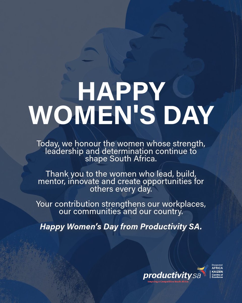 productivitysa's tweet photo. Progress is stronger when women are seen, supported and given space to lead.

Happy Women’s Day to the women shaping our workplaces, businesses and communities.

Tag a woman whose impact deserves to be recognised. 💙

#WomensDay #WomenInLeadership #ProductivitySA https://t.co/E1pUNO1nkL