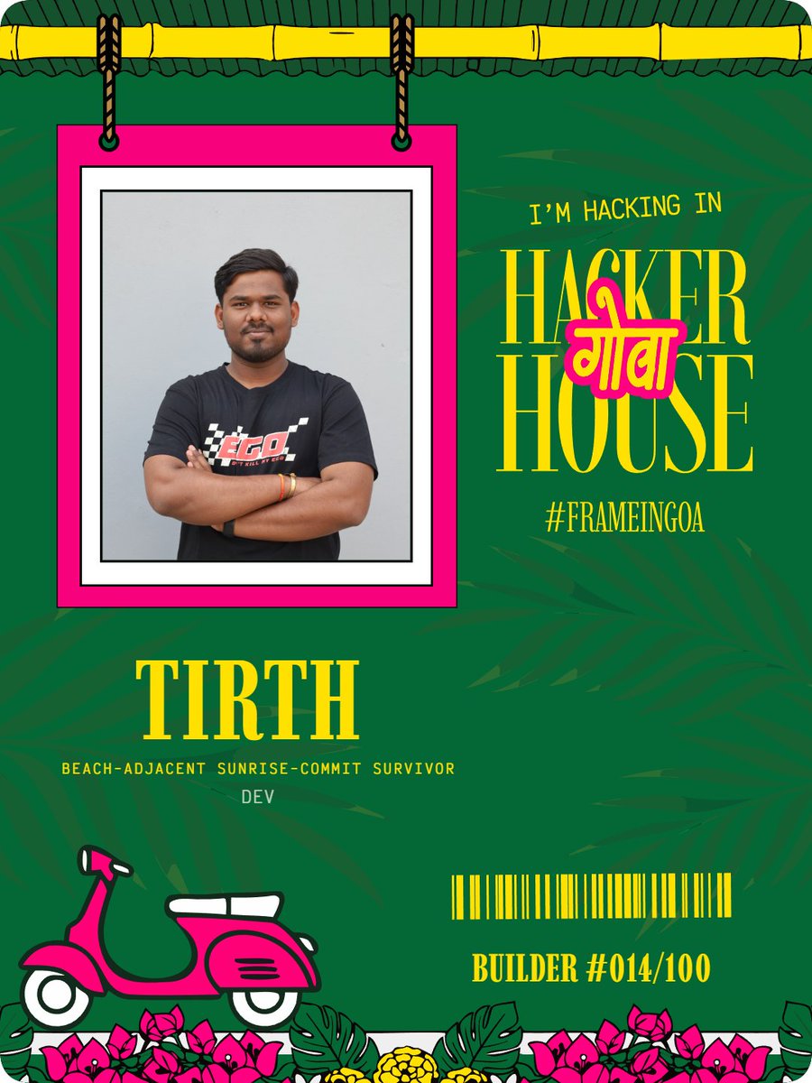tirthhhh17's tweet photo. Builder status: activated. HACKER HOUSE GOA 2026 🌴📷      

certified: Beach-Adjacent Sunrise-Commit Survivor  

#FrameInGoa #HHGoa2026 
https://t.co/AZA0aTf5Os

@247pmstudio
#HHGoa2026 https://t.co/Z1bAQmyGI3