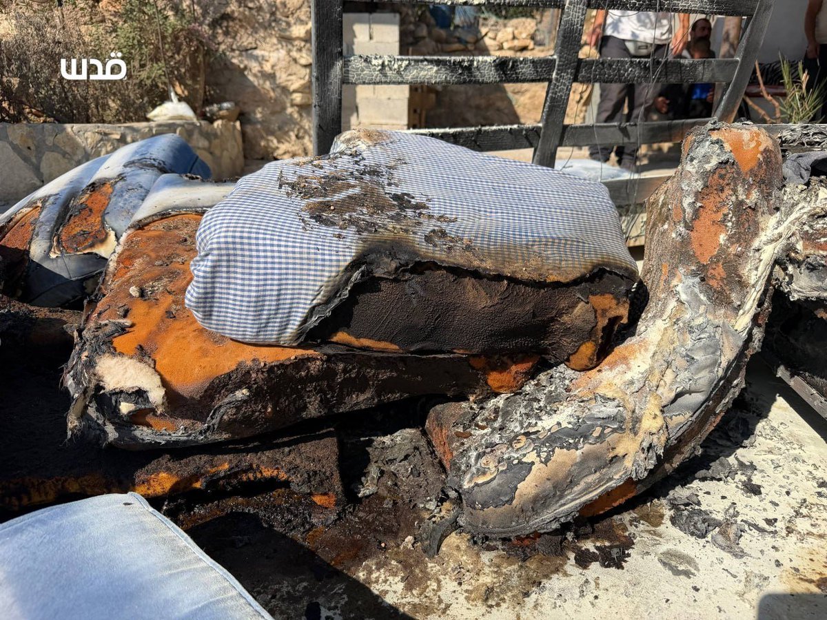 QudsNen's tweet photo. Colonial Israeli settler militias have set fire to a Palestinian home in the Bedouin community of She'b Al-Butm in the Masafer Yatta region, south of Hebron in the occupied West Bank.

Over the past few months, the area has been witnessing almost daily attacks by Israeli forces and settler militias.