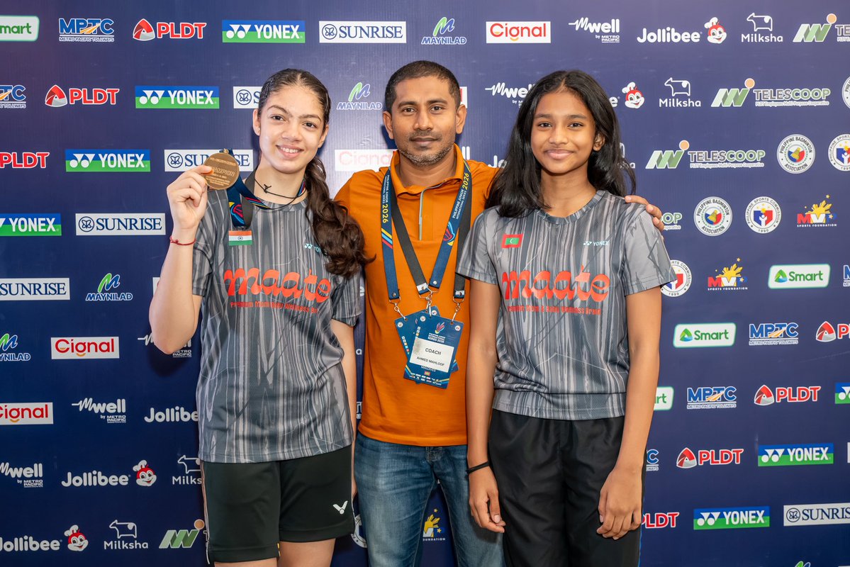 MaateMaldives's tweet photo. Congratulations to Kyra Raina from India on winning her first-ever international medal at the BWF Philippines Junior International Series.🥇🏸

Maate is proud to support Kyra on her journey. As a brand committed to health &amp; wellness,we believe in supporting young athletes.
🇮🇳🌿🇲🇻 https://t.co/xxTSUFhpQs