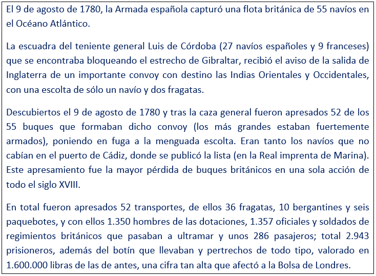 javierleoncio49's tweet photo. El 9 de agosto de 1780, hoy hace 246 años, la Armada española capturó una flota británica de 55 navíos en el Océano Atlántico.
@Armada_esp,@ArmadaEspaola,@fuerza_naval,@Defensagob,@Museo_Naval,@diariocadiz,@portaldecadiz https://t.co/in1X0liz5Q