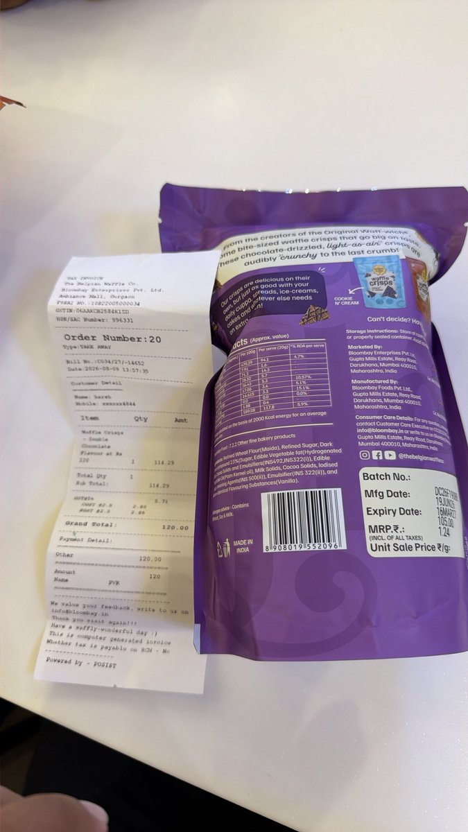 rajatgoel2's tweet photo. Overcharging by @belgianwaffleco at @ambiencemalls gurgaon openly . Selling more than the mrp written #overprice #foodcourt #overcharging #mrp https://t.co/uwY4ctAMYc