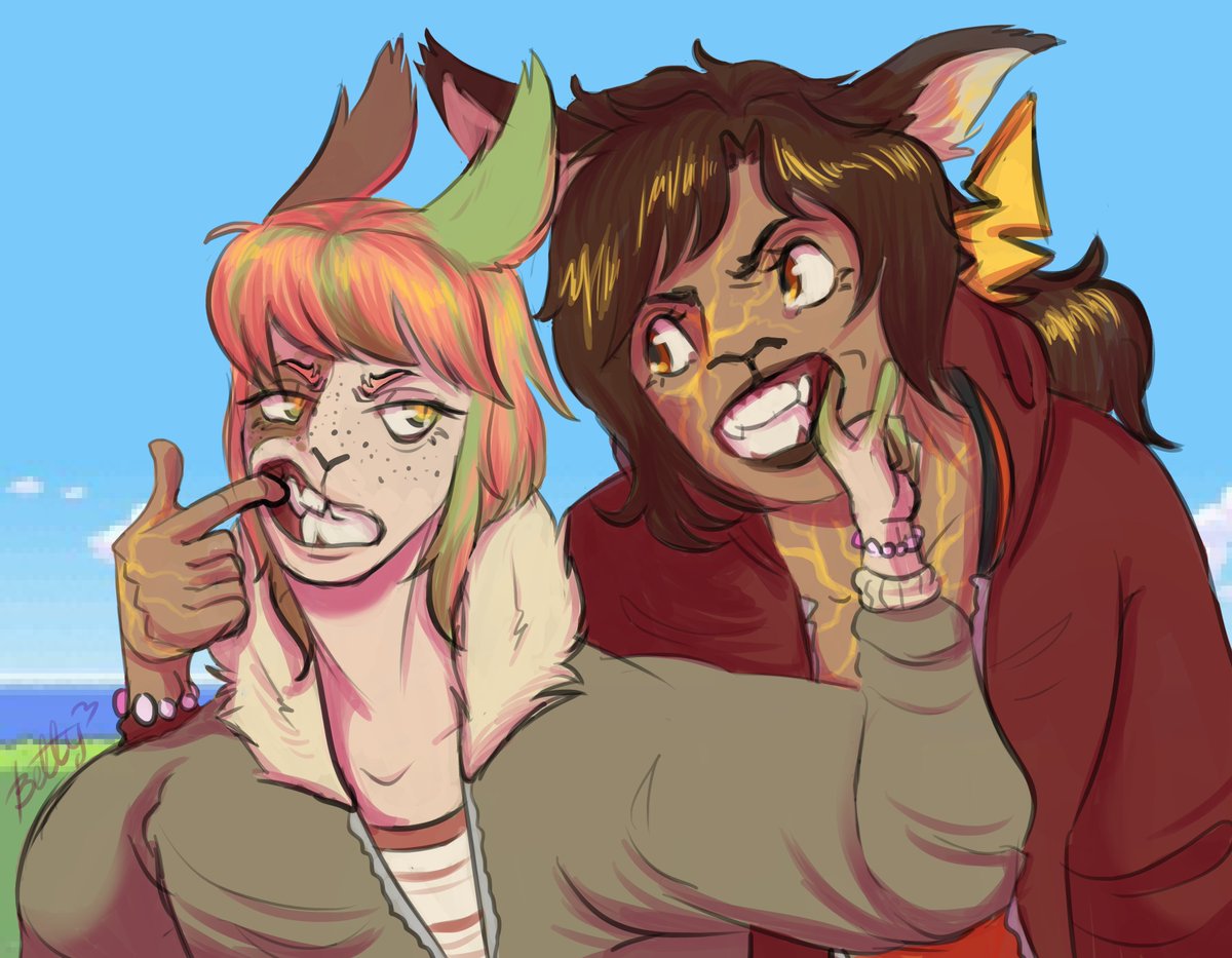 Betty0bee's tweet photo. Revenge at virid1an 's childhood self-made Pokémon turned into OCs! How cute! And what better to portray it than some sibling rivalry! >:3 #pokemon #oc #artfight2026 #furry #cute https://t.co/rePZXwsY2j