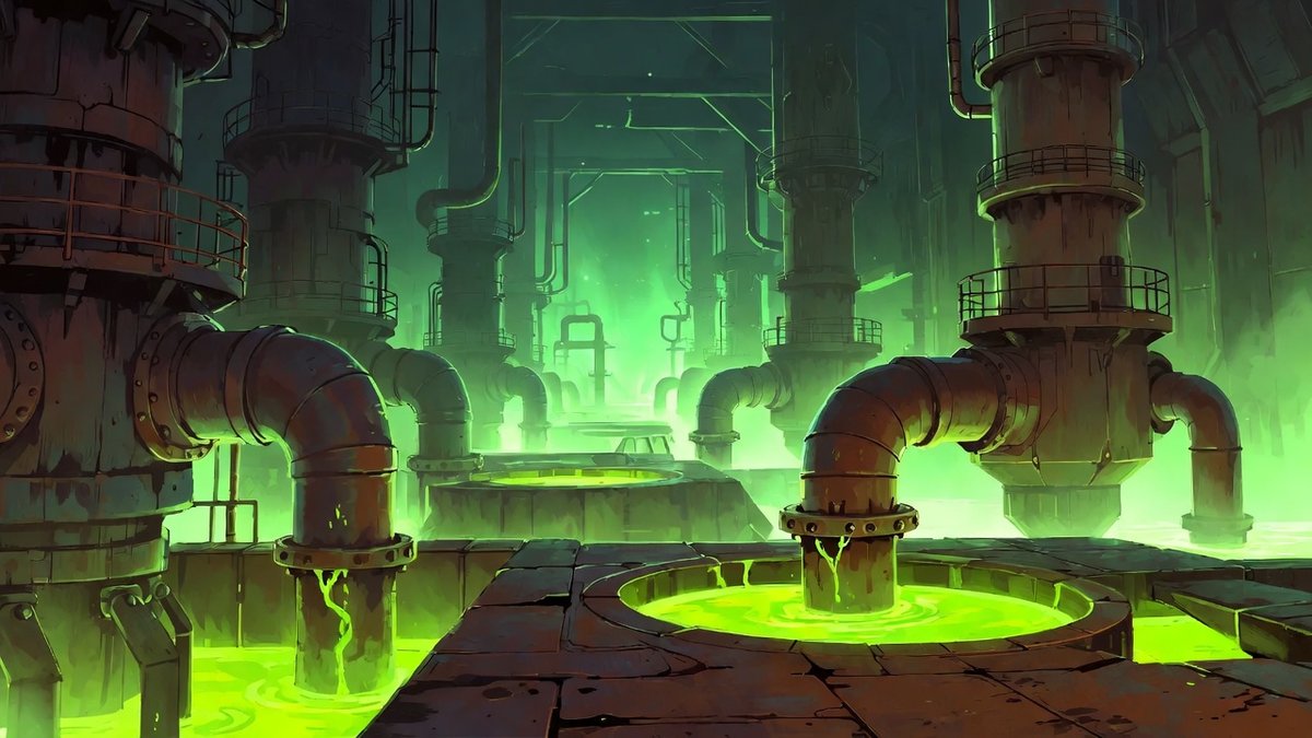 stoneirongames's tweet photo. TOXIC FOUNDRY
the city’s basement, sink, and guilty conscience.

Acid steam curls around rusted pipes. Warning lights alternate red and green over waste tanks no one upstairs remembers approving.

Meet the hazardous-materials crew below. ☣️
#indiegame https://t.co/Plq1KdRmTb