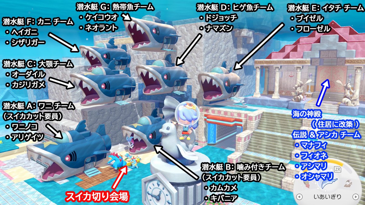 Telework_Nucco's tweet photo. #ぽこポケ 日記・建築編その19 #ぽこあポケモン
DLCで追加された サメハダー潜水艇は、どこに建造するか問題

空間を活かし、PVの様に 水中か？
それとも、利便性を考えて 水底か？

私なりの正解は「いっそ群れを作る」だ！
あと、水面から背ビレだけ出すのも良き！ https://t.co/5UrJjAcXau