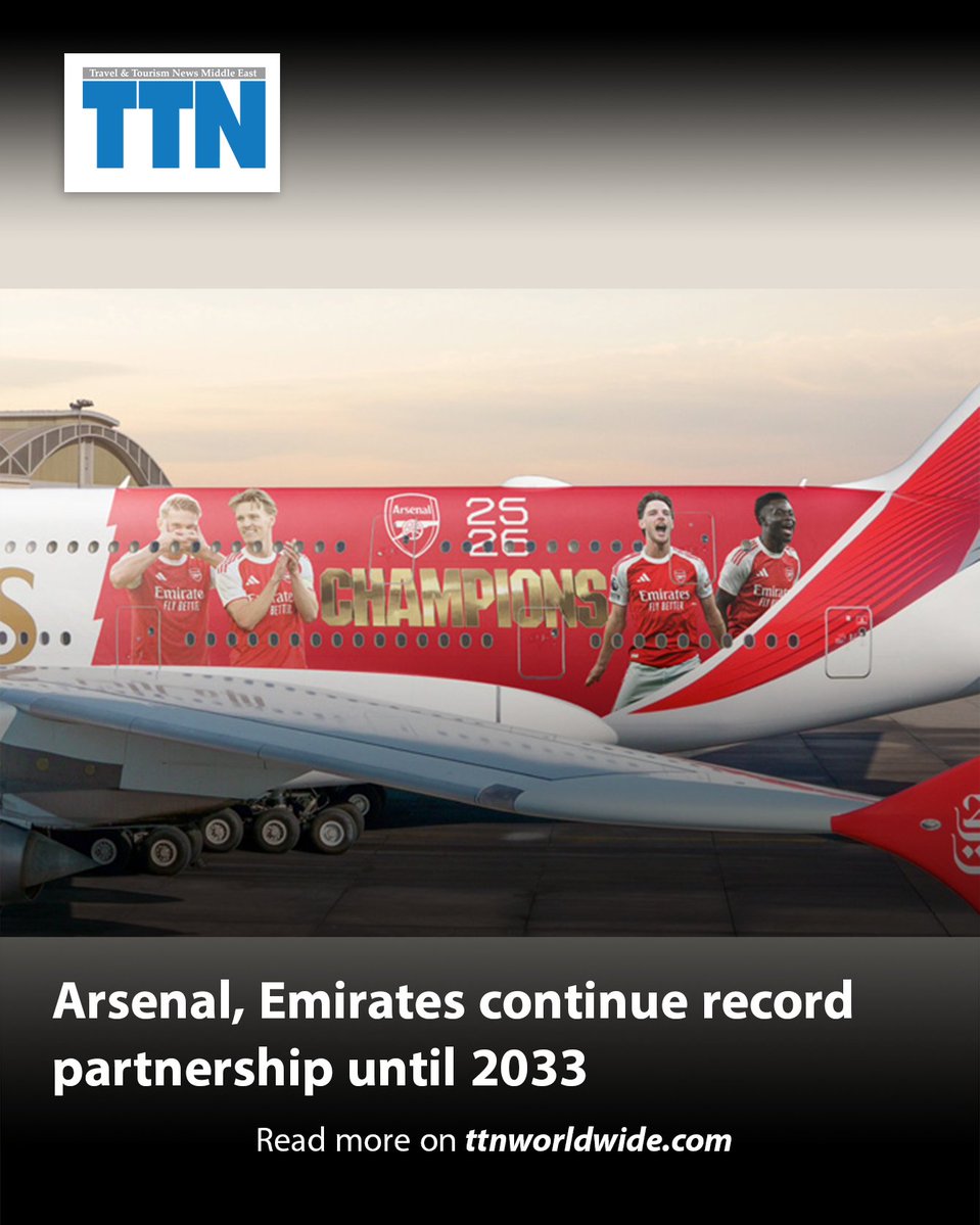 ttnworldwide's tweet photo. Arsenal Football Club and Emirates have announced a long-term renewal of their partnership, extending one of the most recognised commercial relationships in global sport through 2033.

Read more on https://t.co/IVWfM7WDQy

#airlines #travel #tourism https://t.co/uDk6FpQzO1