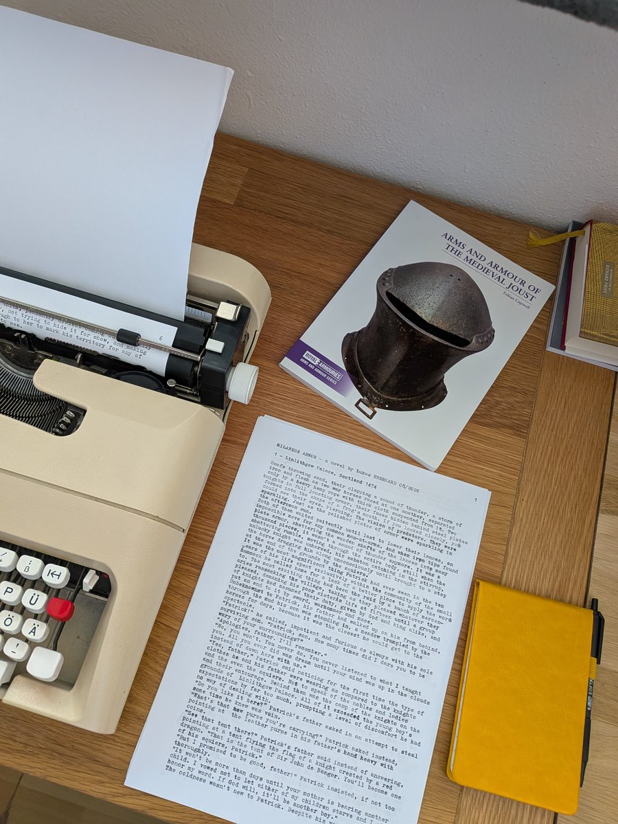 LukasEberhard's tweet photo. My new novel MILANESE ARMOR is officially on the way. Set in 15th century Europe, it follows a Scottish knight in the service of an Italian warlord, with pride love and conflict shaping his journey.

Chapter one is done. I've been looking forward to writing this story. https://t.co/BA3wVR57py