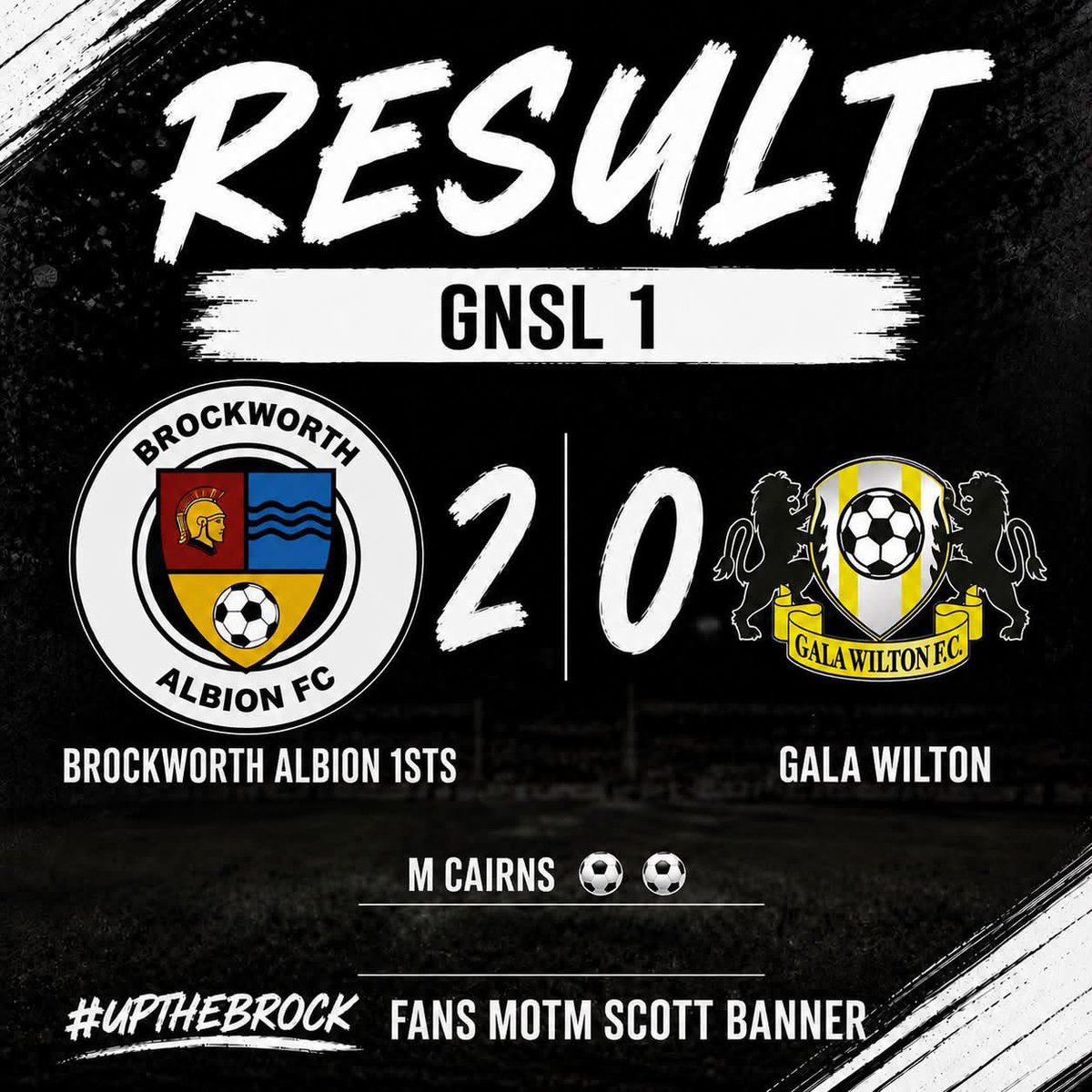 BrockAlbion's tweet photo. Our 1sts won 2-0 yesterday with both goals coming from Captain Cairns! MOTM from the fans was given to Scott Banner for a solid shift in the middle of the park.

🦡⚫️⚪️ https://t.co/gizei5rm4J