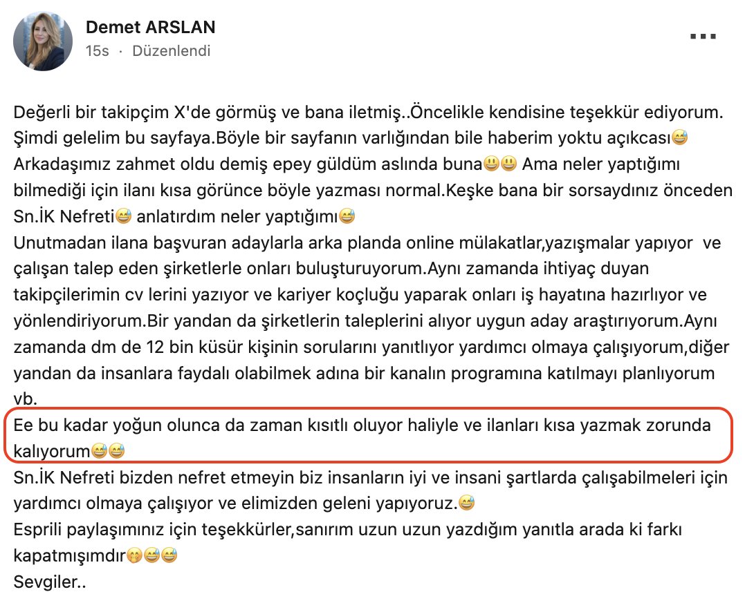 ikdannefret's tweet photo. "İşime gereken vakti ayıramadığım için ilanları kısa yazıyorum ama İK Nefreti'ne 600 kelimelik bir makale ile yanıt verebilirim." https://t.co/XehEZTkQRT