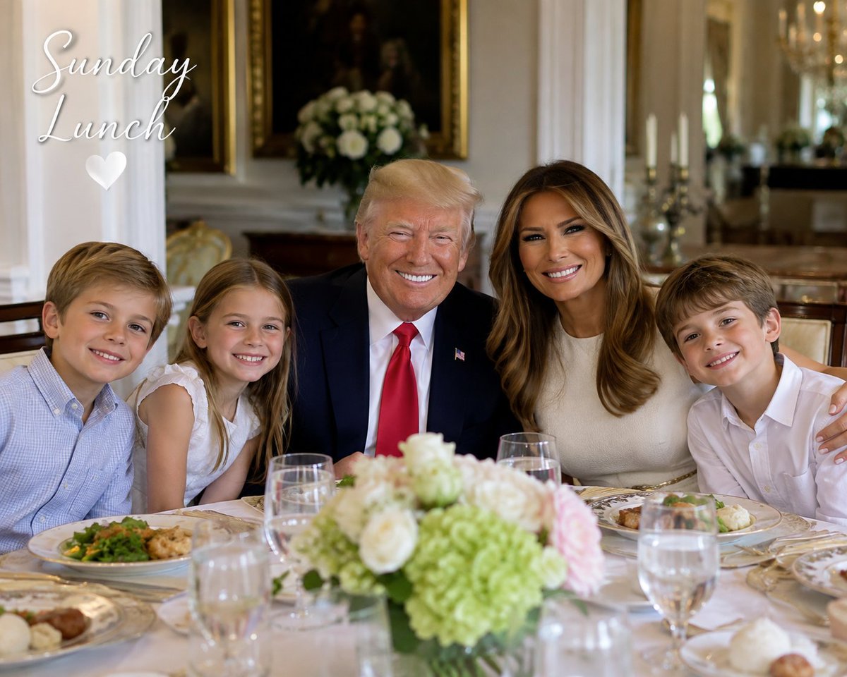 MelanijaDaily's tweet photo. Nothing more beautiful than family gathered around the table. 🤍✨

A peaceful Sunday filled with love, laughter, and precious memories. Donald and Melania sharing a special moment with their grandchildren. 👨‍👩‍👧‍👦🍽️
Family, love, and togetherness — the moments that truly matter. ❤️🇺🇸 https://t.co/vPvev10Dk7