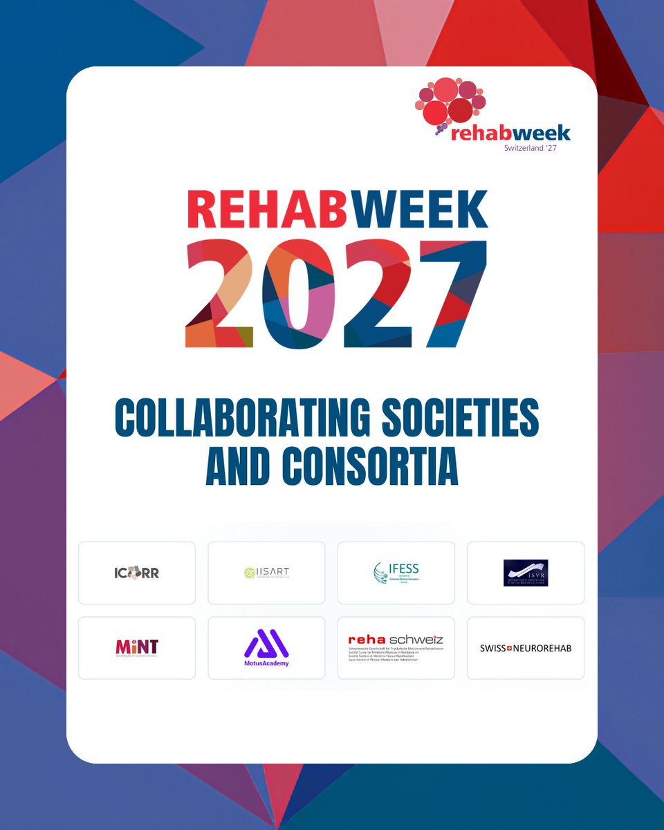 RehabWeekOrg's tweet photo. 🤝 Meet the Collaborating Societies &amp; Consortia of #RehabWeek2027!
Together, experts across rehabilitation, engineering, research, industry will connect disciplines, share knowledge and shape the future of rehabilitation.
📅 Lausanne | May 31–June 4, 2027
https://t.co/nL9ESZMNPX https://t.co/NBGKynKwxb