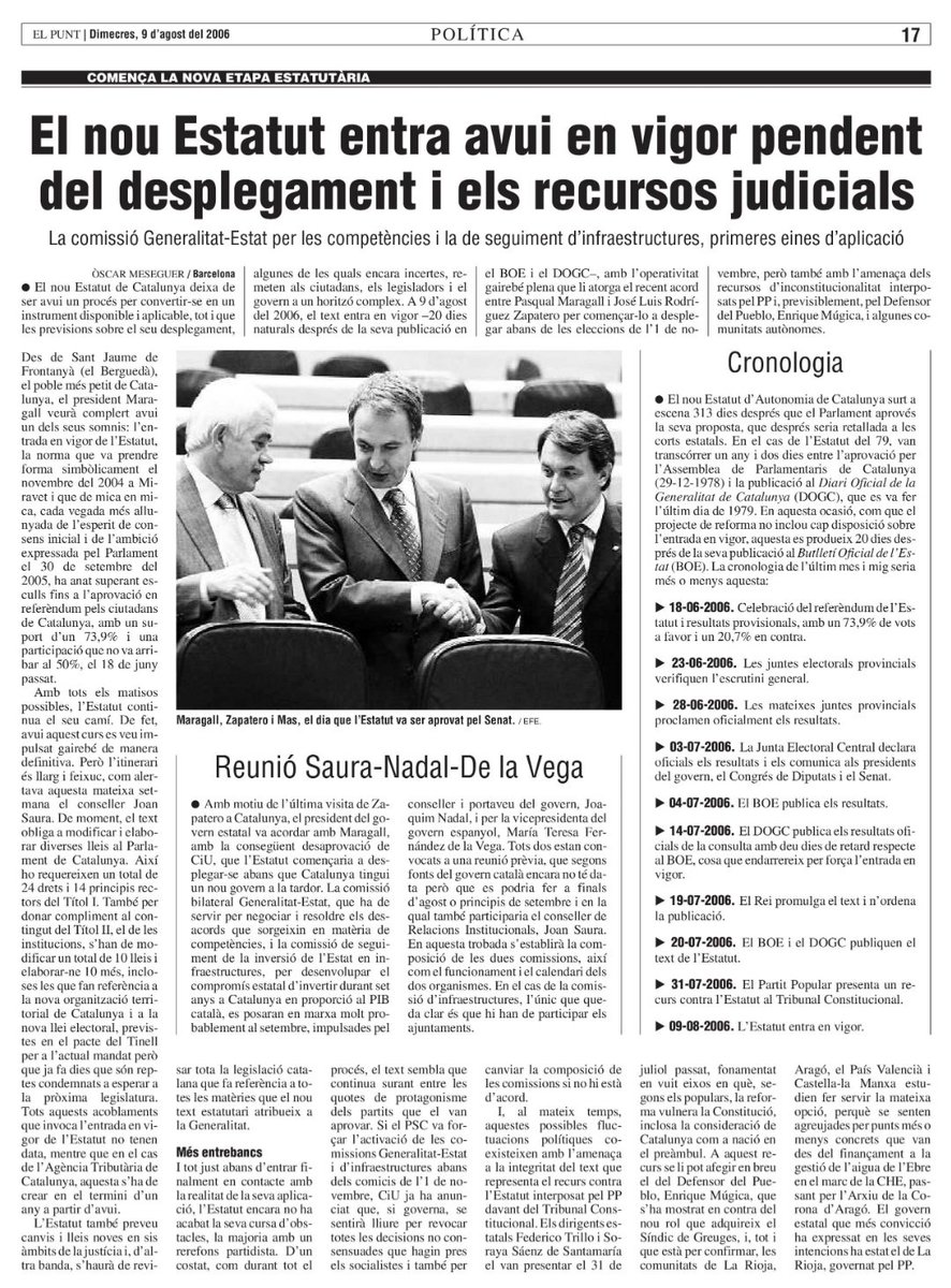 Gerard_Gort's tweet photo. L'actual Estatut entrava en vigor avui fa 20 anys. Després vindria la retallada del TC però fixeu-vos que el que preveia es continua reclamant encara.

És evident que el que ens cal no és un Estatut sinó un Estat. I que pitjor que els estatuts retallats són les ànimes retallades. https://t.co/JcSnXKeQcd
