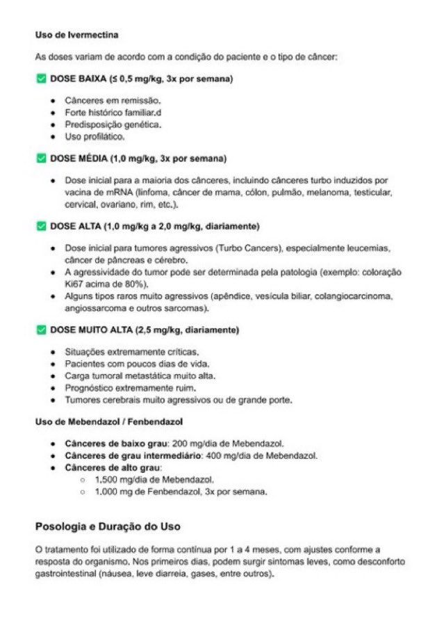 DaAcervo's tweet photo. Protocolo para uso da ivermectina em casos de câncer.

PS. PROCURE UM PROFISSIONAL DE SAÚDE PARA ACOMPANHAMENTO PERSONALIZADO https://t.co/SCOwPwIhQ9