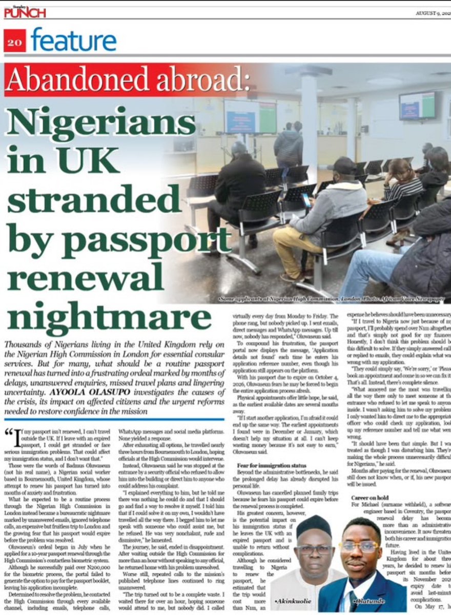 Oluomoofderby's tweet photo. I recently wrote an article for @MobilePunch addressing pressing concerns surrounding the Nigerian Embassy in the UK  @Nigerialondon and the urgent need for improved engagement with Nigerians in the United Kingdom. 

In the article, I highlighted four critical areas that require immediate attention:

First, the need for a functional and accessible contact phone number. Many Nigerians in the UK struggle to reach the Embassy for inquiries and support, which creates unnecessary frustration and delays in resolving important matters.

Second, the importance of timely responses to emails. Effective communication is essential, and the current delays or lack of responses undermine confidence in the Embassy’s ability to serve its citizens.

Third, I called for the organization of an urgent town hall meeting between Embassy officials and Nigerians in the UK. This will provide a platform for open dialogue, allowing concerns to be heard and addressed directly.

Finally, I emphasized the need for a structured welfare package to support Nigerians in the UK, particularly those facing financial hardship or other vulnerabilities. The Embassy has a responsibility to ensure the well-being of its citizens abroad.

These steps are necessary to rebuild trust, improve service delivery, and strengthen the relationship between the Nigerian Embassy in the UK and the Nigerian community it serves.