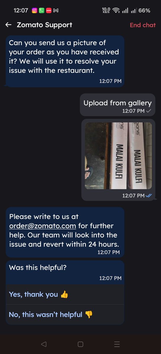 19ayush96's tweet photo. @zomatocare @zomato is your support just limited to words now? I ordered matka kulfi fron Giani's, and I recieved Malai Kulfi, both items have price difference but you cannot do anything about that either, you don't care about customer experience anymore, you just want our money. https://t.co/qSyIV38Jsg