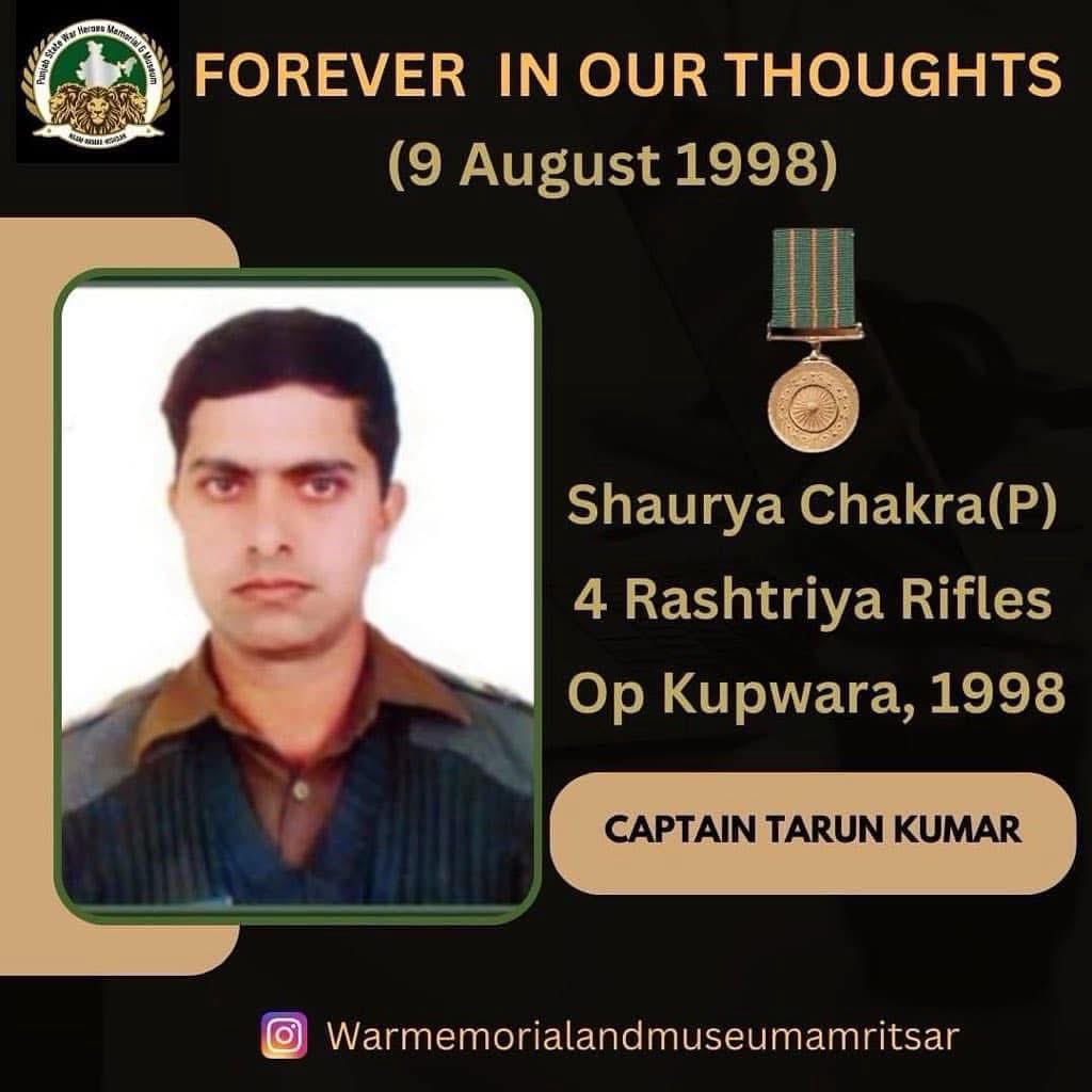 priority_n's tweet photo. On Aug 9, 1998 at Kupwara, J&K
He fought Gallantly with terrorists, Decorated with SHAURYA CHAKRA posthumously for his Bravery.

Homage to,
CAPTAIN TARUN KUMAR
157 LIGHT AD/4 RR (on deputation)
SC
on his Balidan Diwas today.

He attained Veergati while serving the Nation.
#KnowYourHeroes