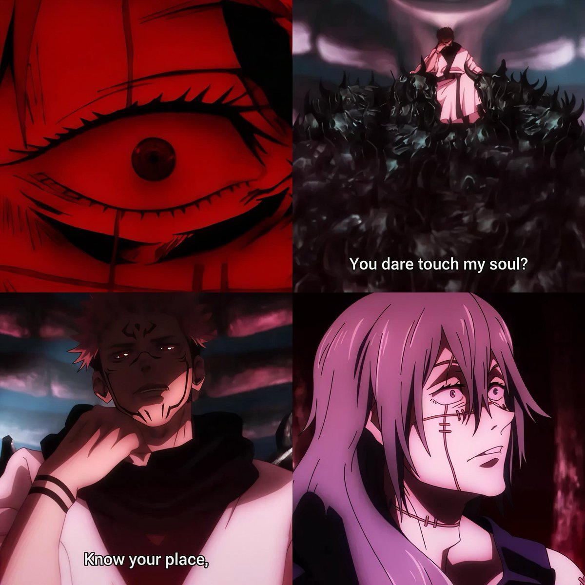 JJKFrames0's tweet photo. What do you think would’ve been the worst thing that could’ve happened to Mahito when he touched Sukuna’s soul? 💀 https://t.co/5YN0SDSp2J