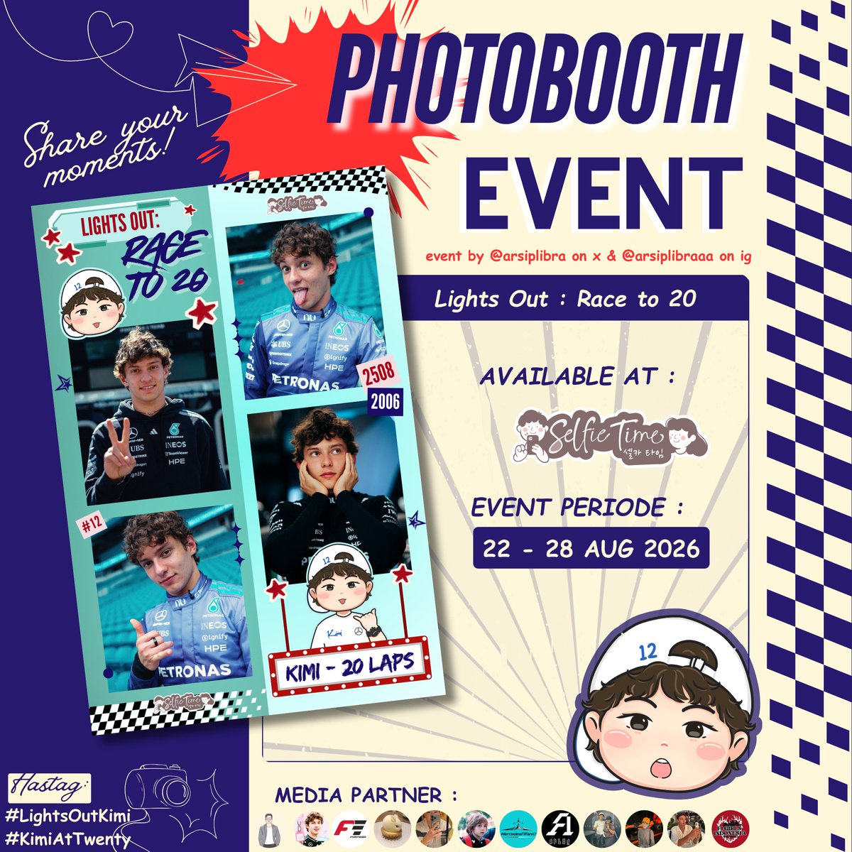 tang__kira's tweet photo. ๐๏ธ LIGHTS OUT... IT'S KIMI'S BIRTHDAY! ๐
Celebrate Kimi Antonelli's 20th birthday with a special frame project by @arsiplibra! ๐ธ
๐ @selfietimeid (Indonesia ๐ฎ๐ฉ)
๐๏ธ 22โ28 Aug 2026
If you're in Indonesia, don't miss this special celebration! #LightsOutKimi #KimiAtTwenty ๐๐ค๐ป https://t.co/4zdIlVDJTO