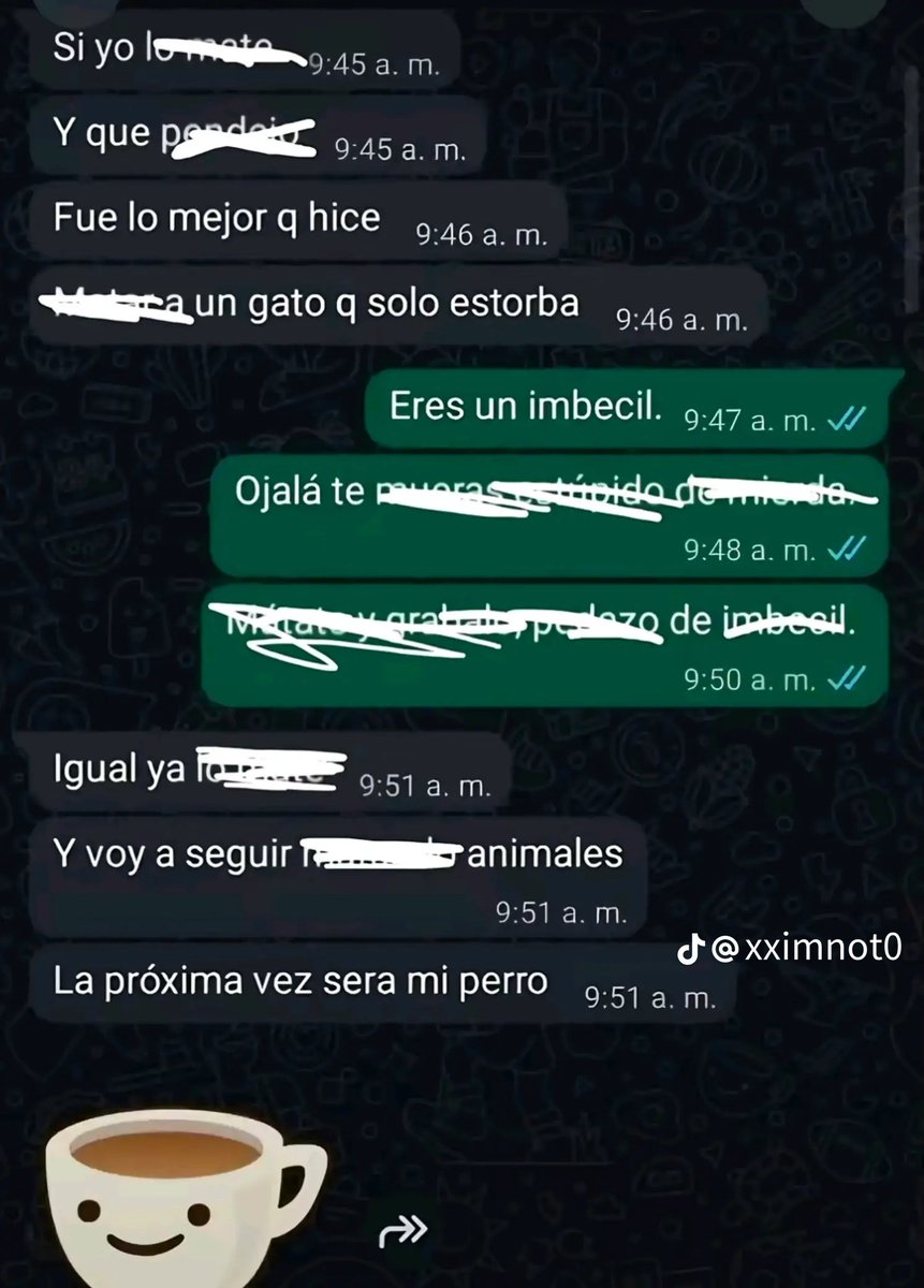 lyn54xob's tweet photo. Encontré en tiktok el número y el caso de un maldito enfermo el cual m4t0 a un gato y le hizo cosas horribles y las tiene en su ft de perfil donde está el gato mu3R70 y un chico contacto con el y este respondio que la próxima vez sería con su perro este enfermo sigue en su casa https://t.co/uBau6iLtGs