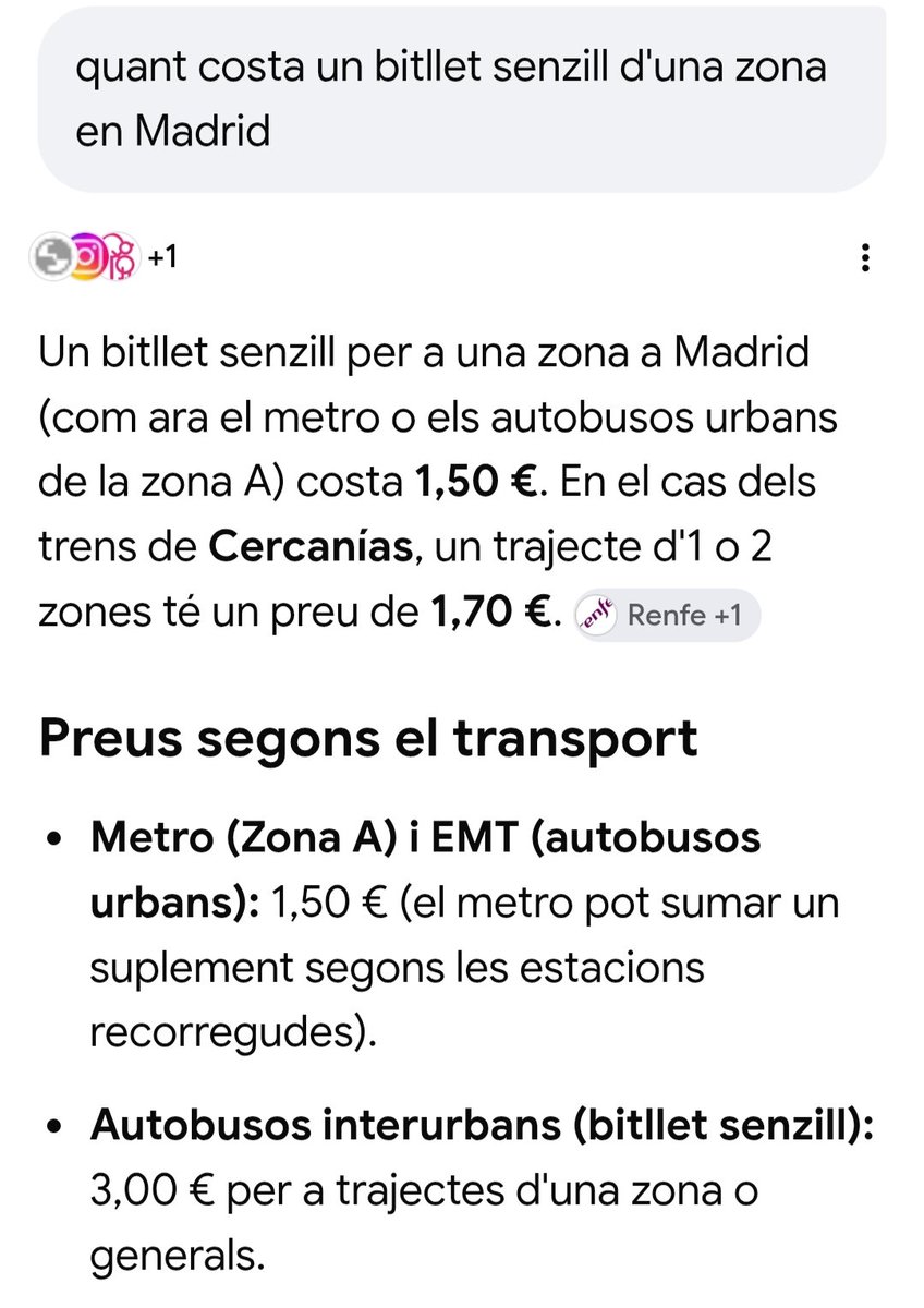jm_clavero's tweet photo. Comparació costos del billet senzill de transport públic d'una zona o similar a quatre ciutats 
Madrid, 1,50 €
Bilbao, 1,60 €
Zaragoza, 1,70 € (nocturn, 1€)
Barcelona, 2,90 €

Que cadascú tregui les seves conclusions https://t.co/HuxPKV6VMr