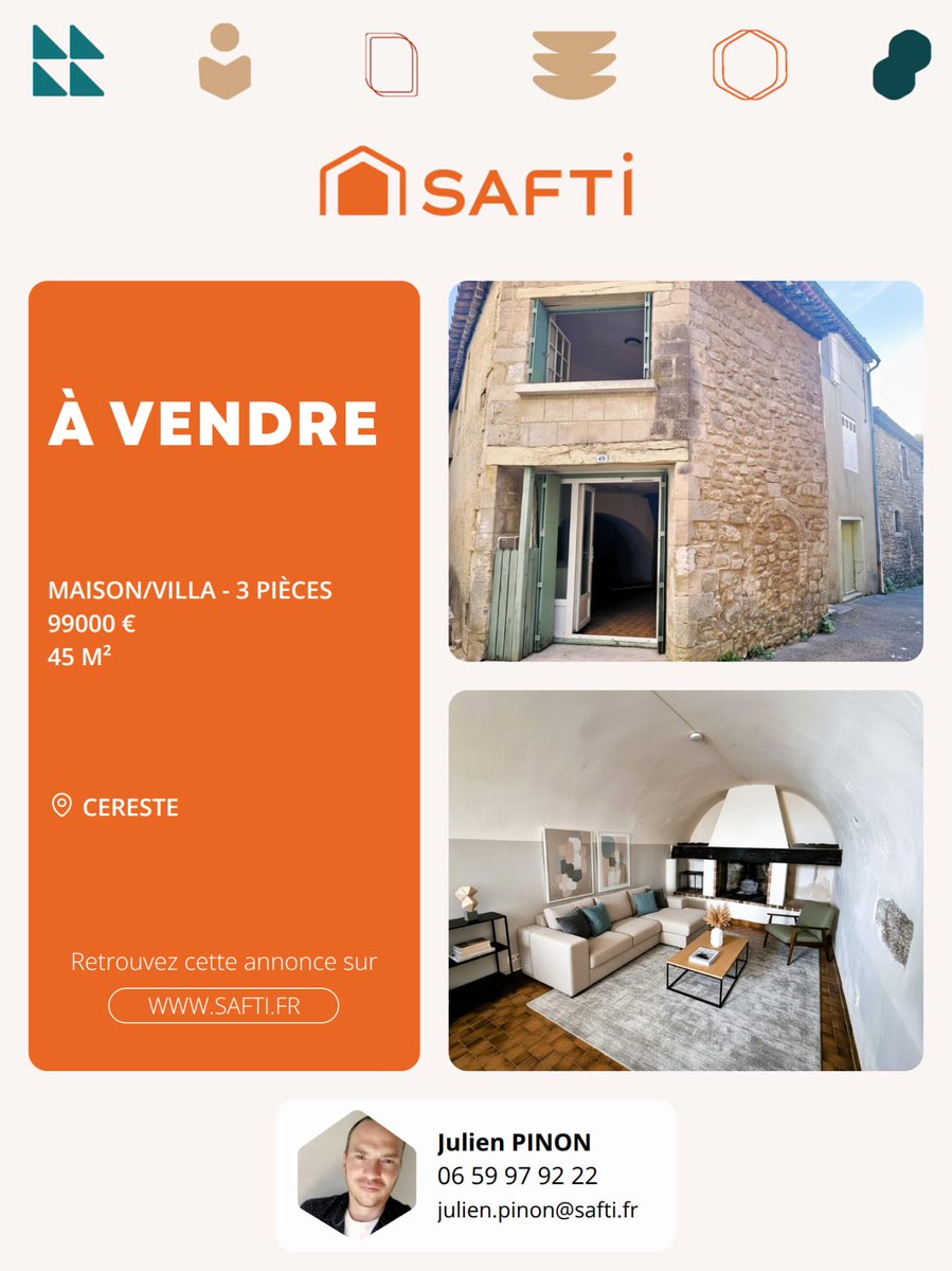 julyen91's tweet photo. ✨ Bien à vendre | CERESTE 📍

Découvrez cette charmante maison de 55 m², nichée au cœur de Céreste. Idéalement située, elle offre un accès facile aux commerces, écoles et services essentiels. Ce village dynamique de Hautes Provence est réputé (...) https://t.co/Ki6ESyhIQh