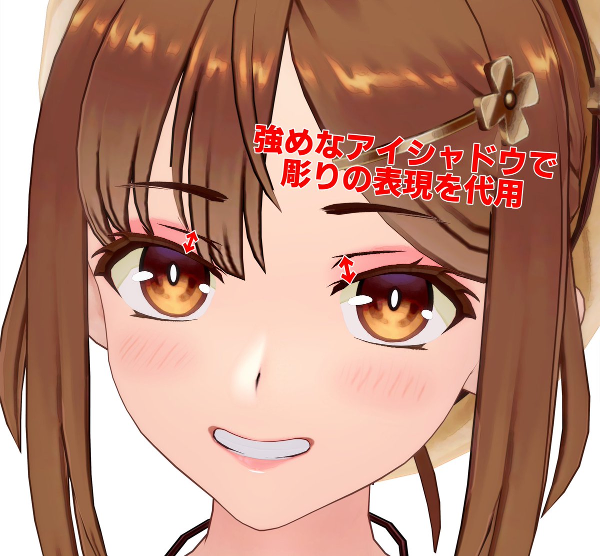 ryzaMadness's tweet photo. 全てをカンペキに再現するよりも、モデル全体のバランスが大事というのが私の考えで
現在調整しているモデルだと上記の表現は断念しています…

代わりにアイシャドウ部��を広く取り、眉から目にかけての彫りの表現をしているつもりです https://t.co/CwfrwyPISq