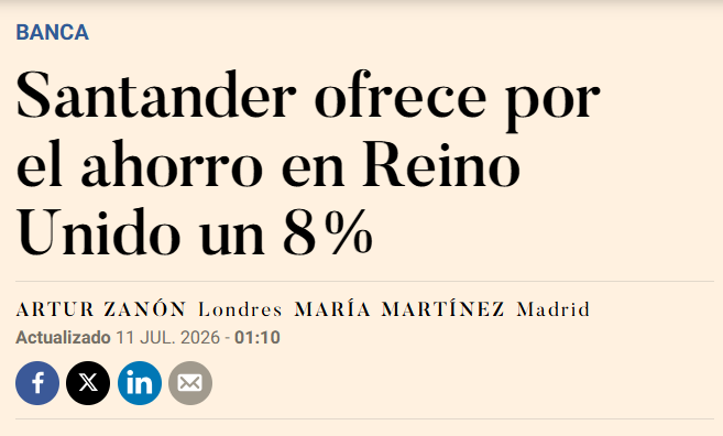 PabloGrueso's tweet photo. El Santander está pagando un 8% por el ahorro en UK, mientras que en España ofrecen el 2,25%.
 
La clave: que en España sobra ahorro para la cantidad de crédito que se concede. https://t.co/vidWMzkzpM