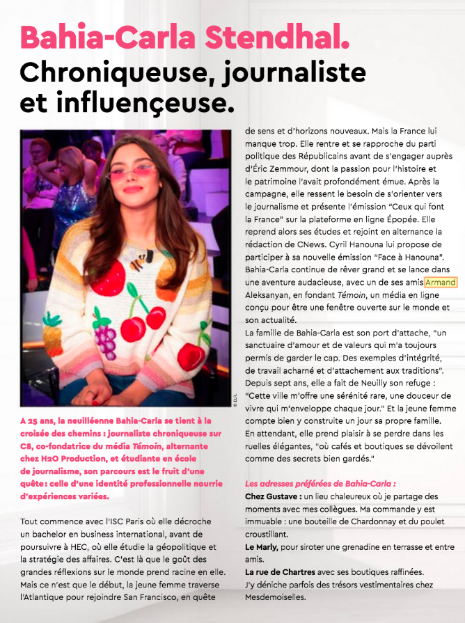 jol_vil's tweet photo. Cette Bahia-Carla "STENDHAL", identitaire d'origine italo-algérienne qui sévit sur Radio Courtoisie, propulsée par HANOUNA et BOLLORÉ, soutient de ZEMMOUR, se nomme en réalité Bahia-Carla METIDJI BULLIO DRANZON.
Cofondatrice avec Armand ALEKSANYAN d'un obscur média : TÉMOIN. https://t.co/6LZflIIzyM