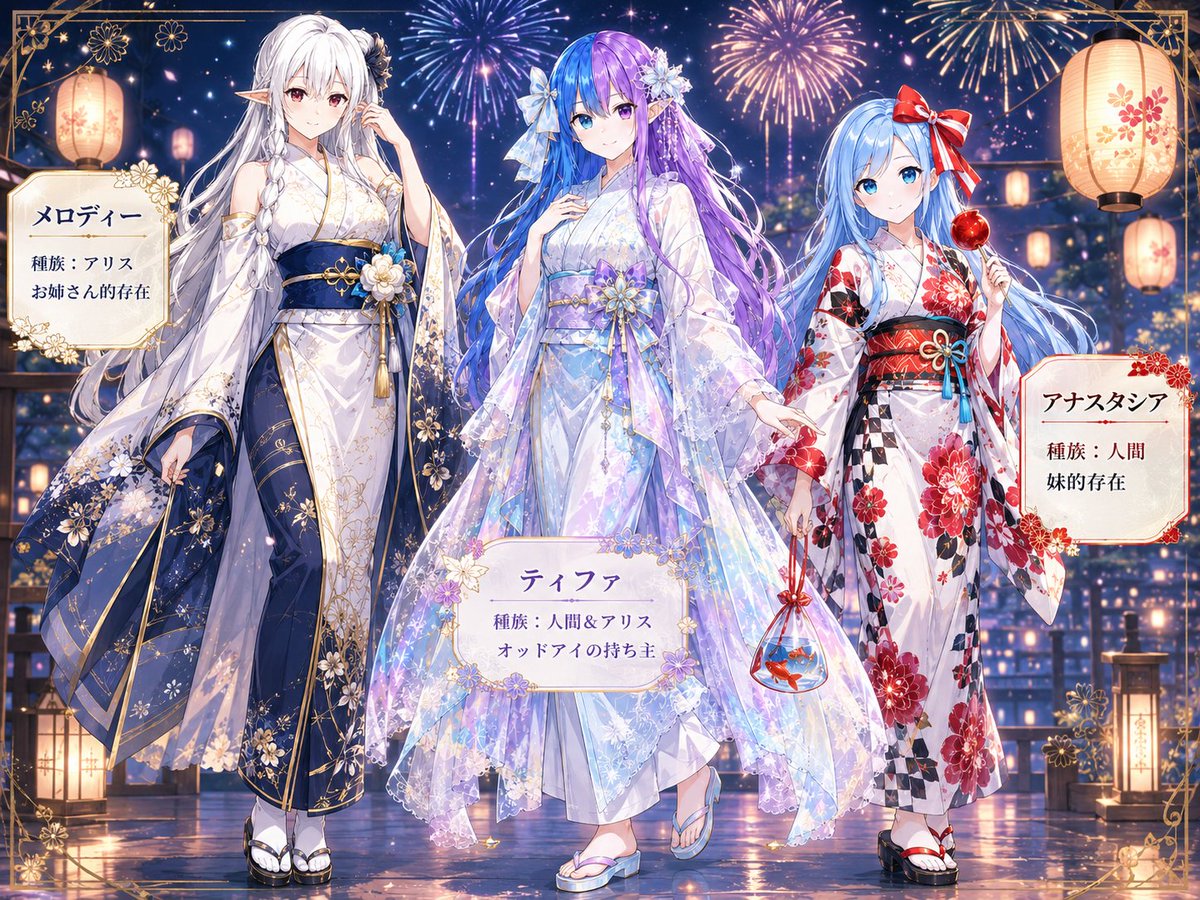 jinsoukyokusei's tweet photo. みなさま、こんばんは！
固定イラスト用として、
3人のキャラ紹介の画像を作成いたしました✨
これから、主にこの3人が活躍する予定です🥤
#AIイラスト #AIイラスト好きさんと繋がりたい https://t.co/AYeImbSSz1
