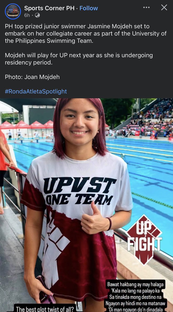 invisibleguyph's tweet photo. PH National Team member Micaela Jasmine Mojdeh has joined the UP Varsity Swim Team.

She will undergo residency and will be eligible for S90.

#UPFight ✊🏼❤️💚 https://t.co/3SXOGzmbx5