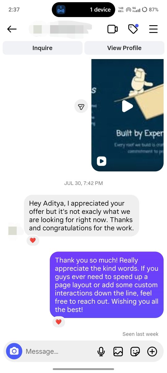 Think_Forge's tweet photo. Got a reply after 15 cold DMs only to get rejected...this is getting really interesting. I like this game. https://t.co/R4eljpp7Ii
