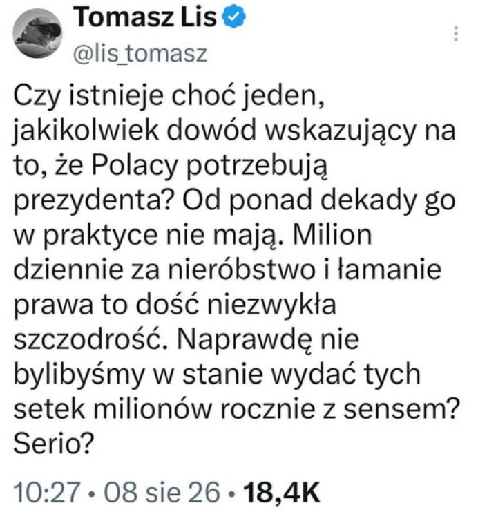 Arek_ZdWola's tweet photo. Urząd prezydenta jest zbędny, piszę to z perspektywy nie tylko Nawrockiego, ale także jego poprzedników. Jedynym wartościowym był Wałęsa, ale to nie zmienia mojej opinii o tym urzędzie. https://t.co/3e2zIXf3o0